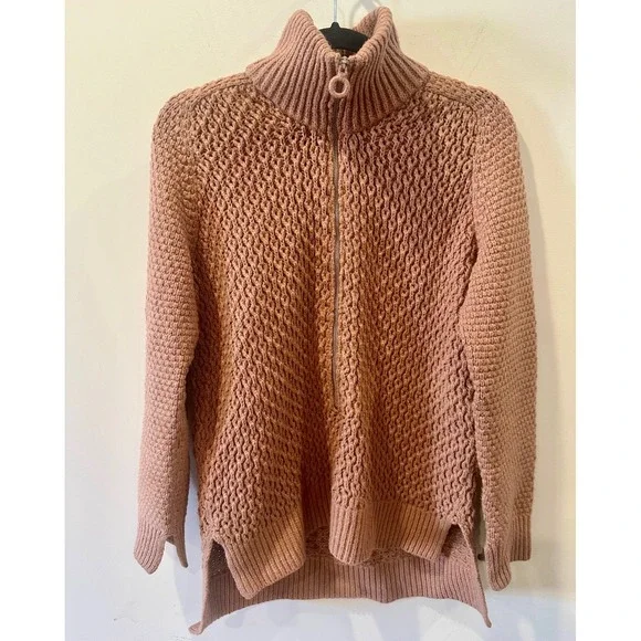 3.1 Phillip Lim Tan Cotton + Cashmere Cableknit Chunky Sweater 1/4 Zip Sz M LUX - Picture 1 of 6